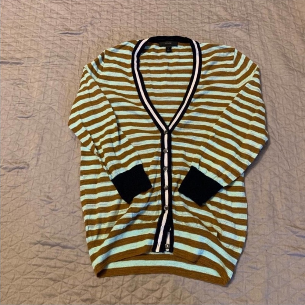 J. Crew Blue & tan Striped cardigan Size S